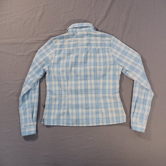 The North Face Shirt Women Small Light Blue Plaid Roll Tab Vented Hiking Outdoor - Picture 2 of 10